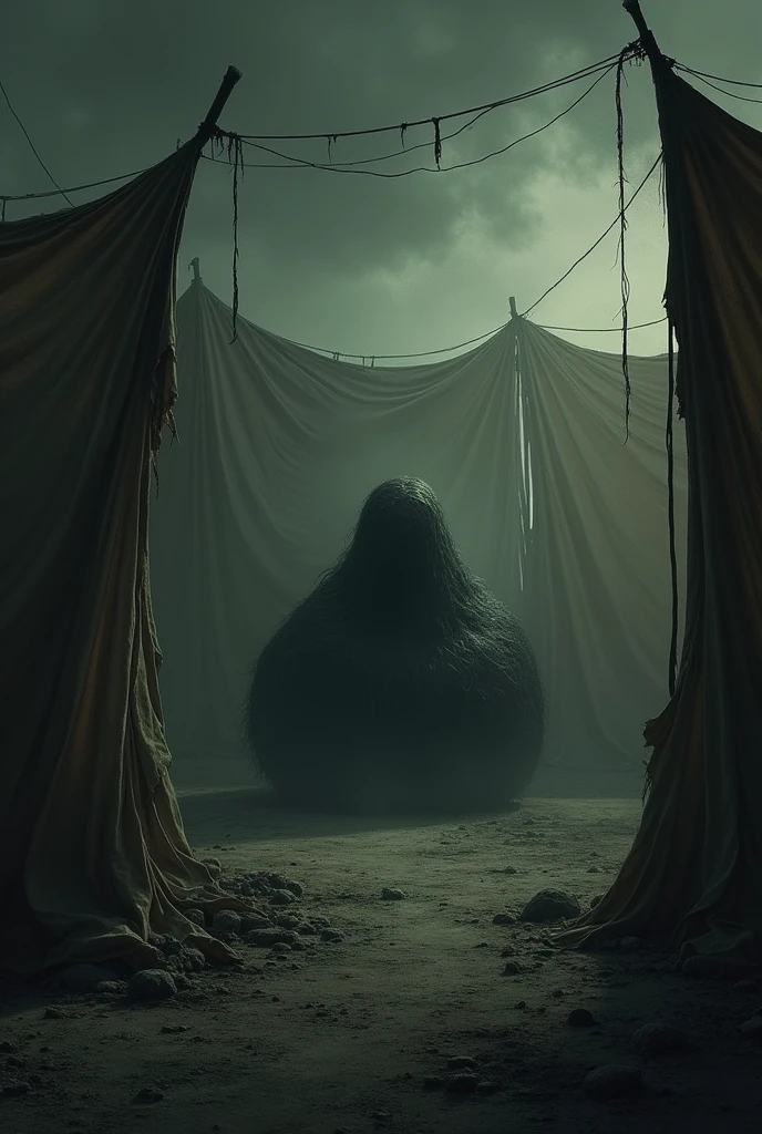A lump in the dark and in the old tent
