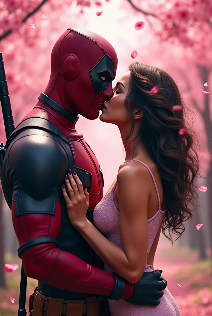 (photorealism:1.2), deadpool, kissing, sakura