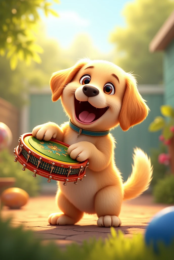Dog playing tambourine