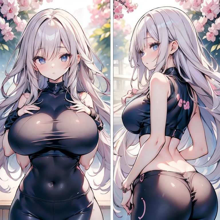 Anime Kawaii sexy Perfect Slim sensual body large breast and huge thighs, An intricate and highly detailed illustration of anime (Young girl) (((work of art))),(((high resolution)))、(((8k)))、(((face perfect)))、(((korean idol)))、25 years old, ((yoga pants)), Look to the camera, ((high quality eyes)), (high quality face), detailed texture