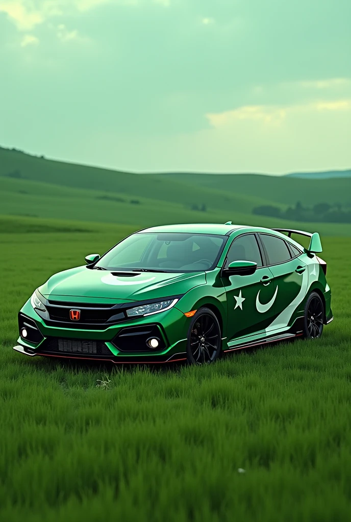 A Honda civic 2020 with the car should have Pakistan flage color all over the car in green feild