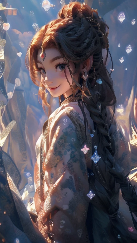 幻想的Wind景、masterpiece, Highest quality, High detail, Sparkle Effect、Wind、Very detailed, Widescreen, Underwater split view, One person, Long Hair, Braid, Heart-shaped earrings, smile, Diversity,