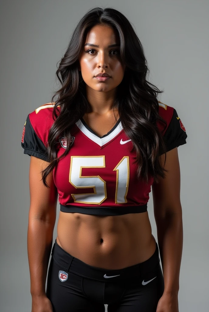 A photo of Tina Nguyen, a Tight End for the female Howard Bisons football team. Number 51. Curvy as hell