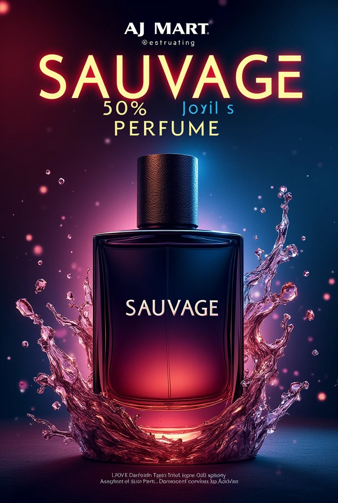 Make a sale flyer by AjMART on sauvage perfume on the occasion of 14 august special offer on AJ mart 50% off