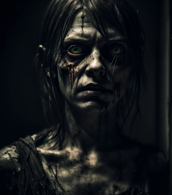 hot zombie girl in a haunted house, realism