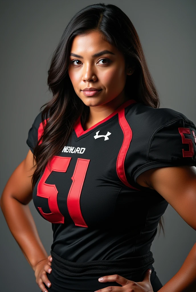 A photo of Tina Nguyen, an Asian Tight End for the female Howard Bison football team. Curvy as hell. Hanging with her linebacker boyfriend