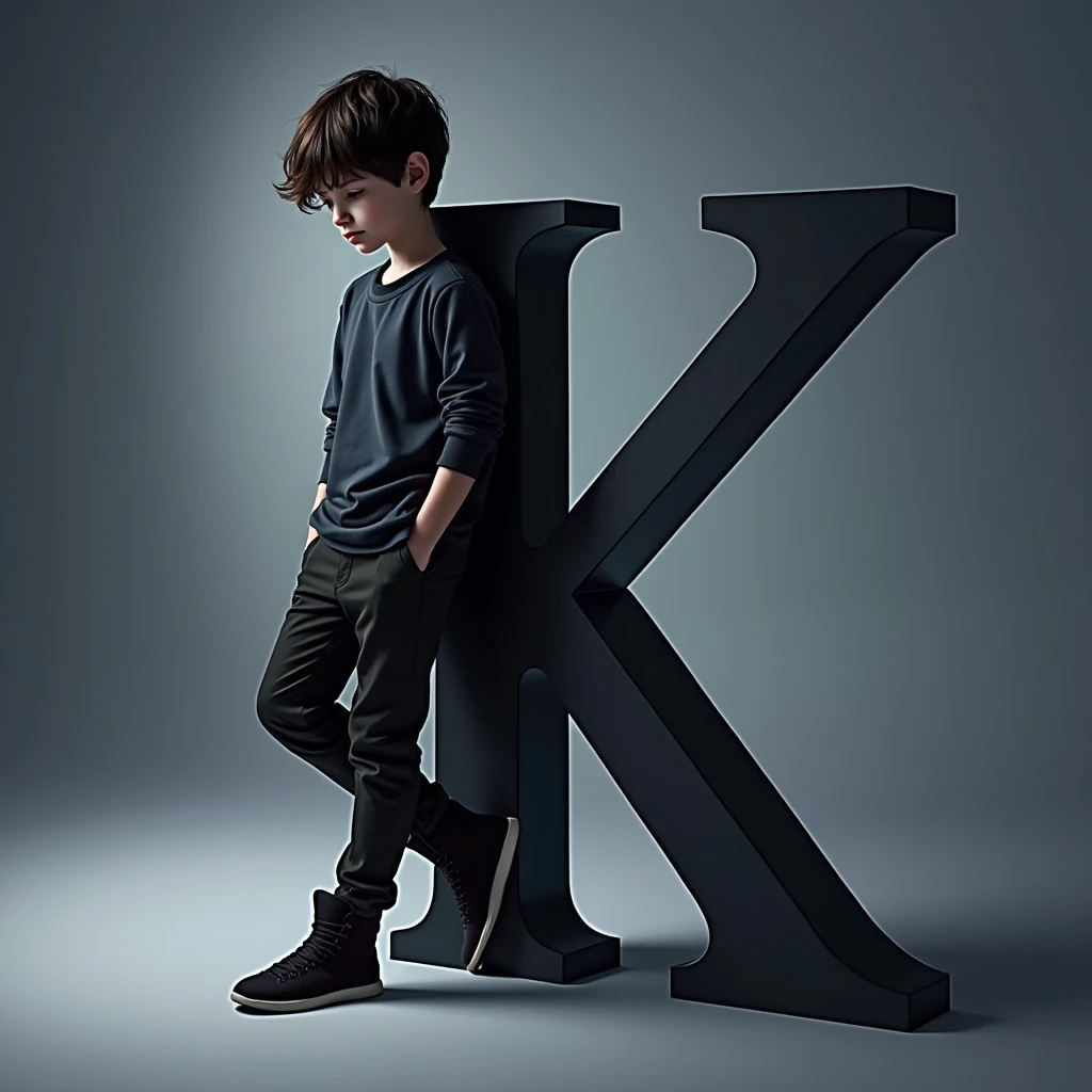 Boy leaning on the letter Z