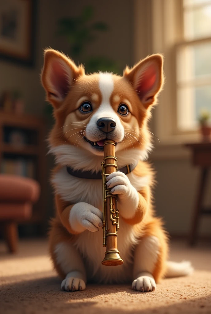 Dog playing piccolo