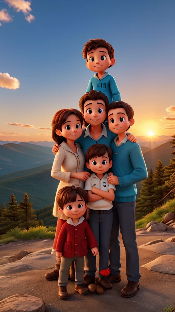 heartwarming family at the mountain top sunrise