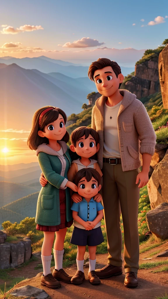 heartwarming family at the mountain top sunrise