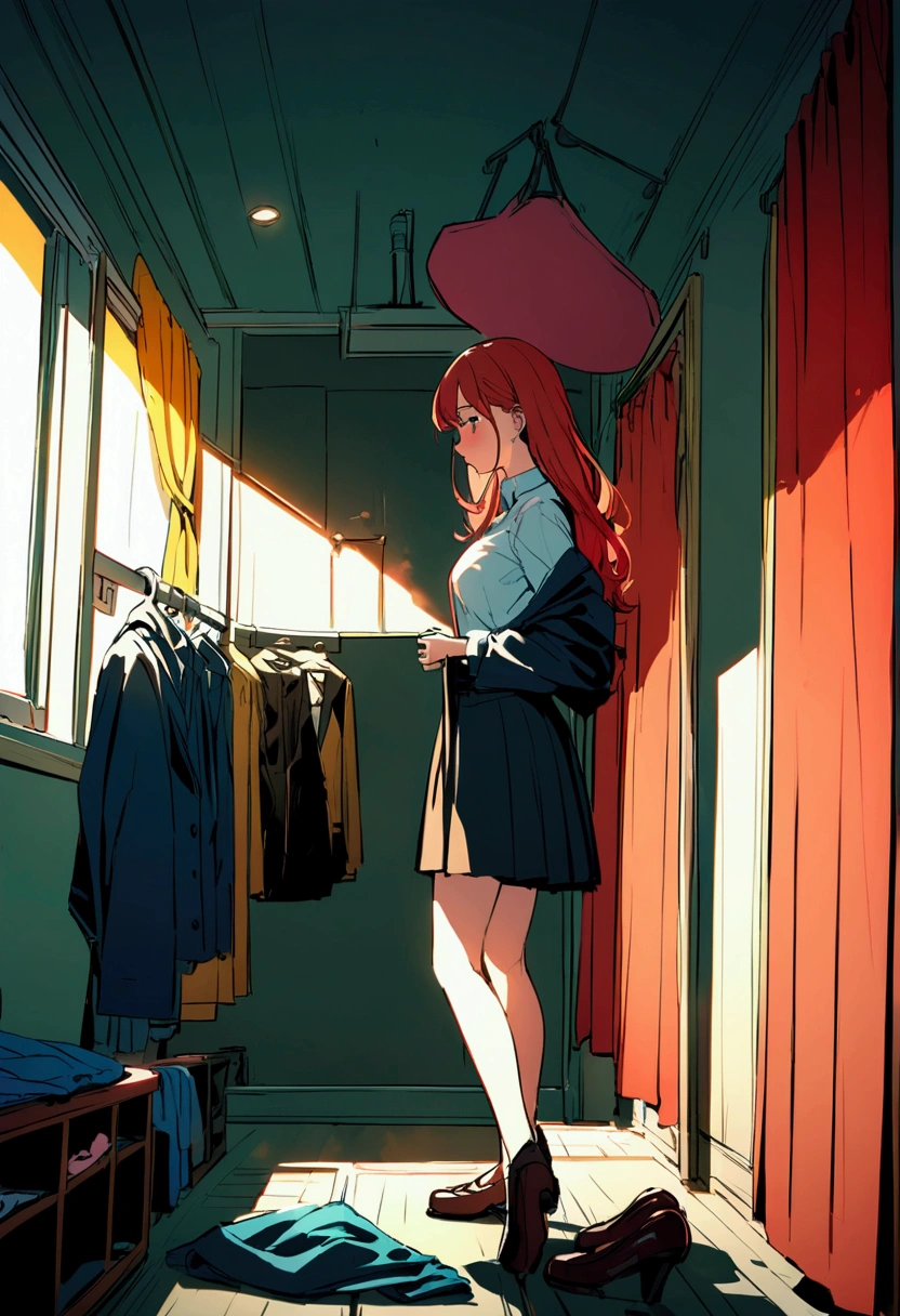 A high school girl changing clothes in the dressing room.