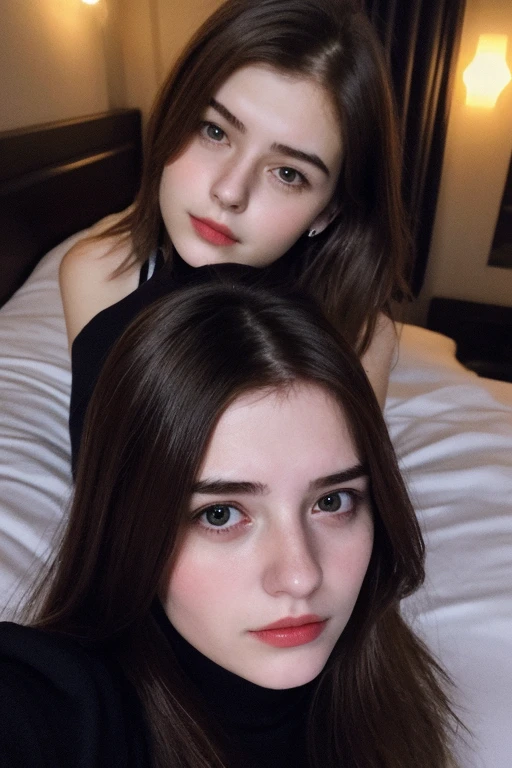 Girl in homme in night selfi in bed