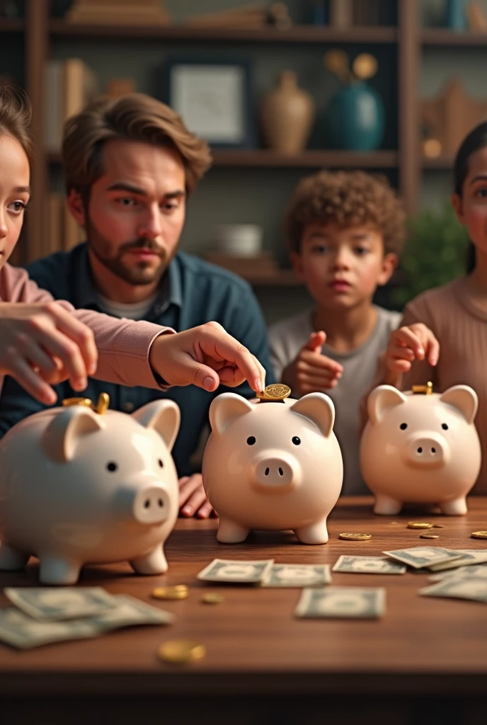 People are saving money in piggy banks 
