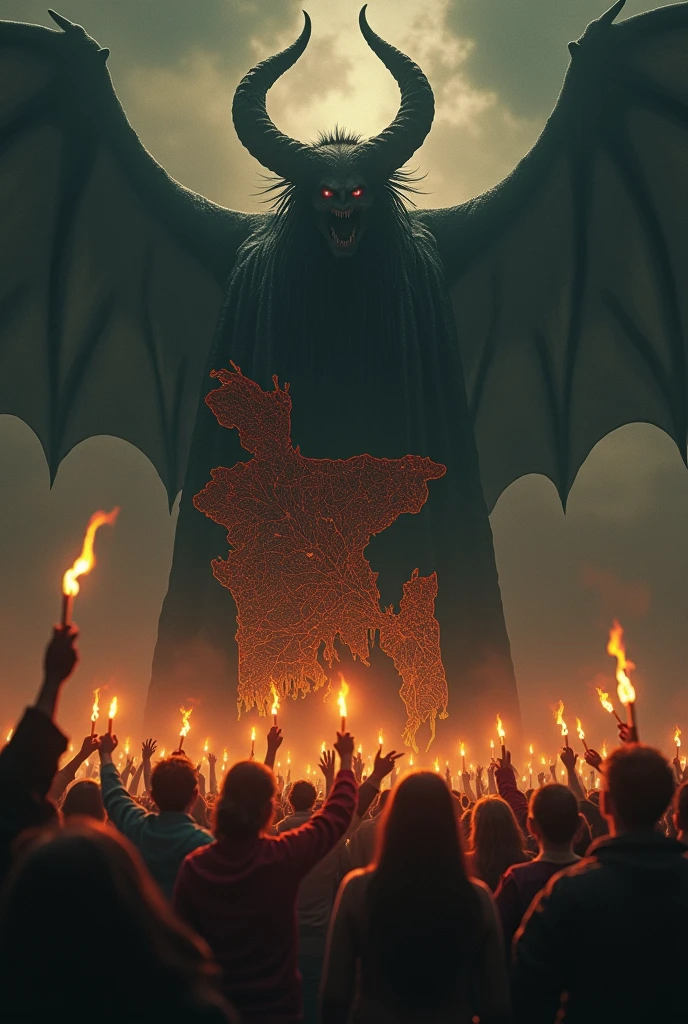 People in bangladesh holding burning candles for martyrs to show sympathy  but satan controlling them from sky , bangladesh map must be included but bloody ; 4k , hd