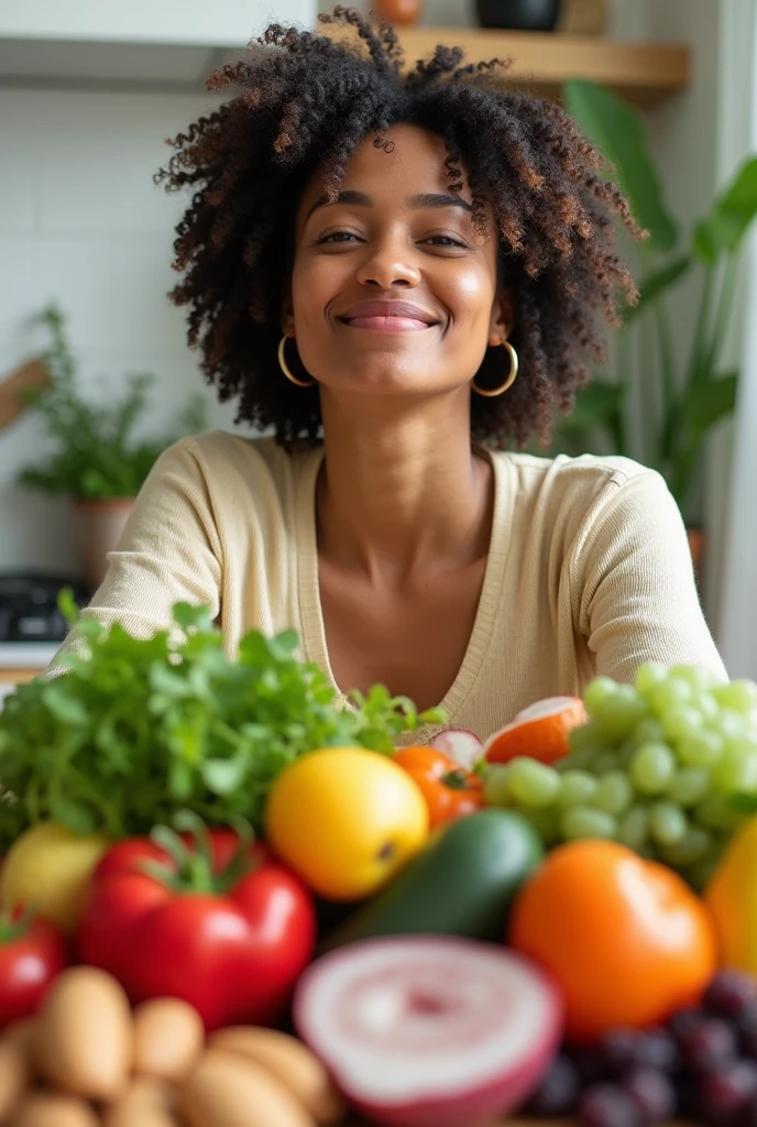 Photo with healthy food and a woman