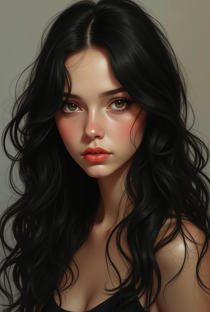 Long Black Hair　Brown eyes　