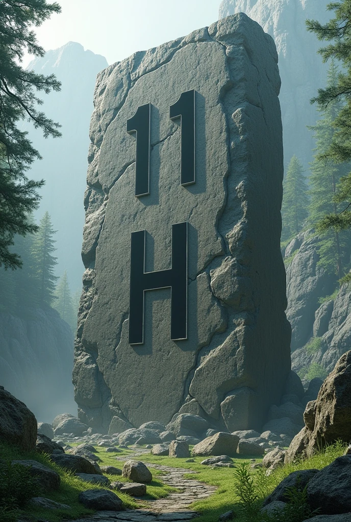 Big stone, text 11 H is on the stone