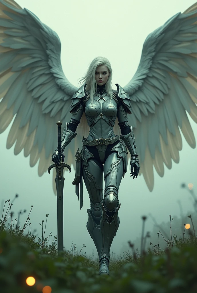 White hair, wearing armor, fantasy armor, magical characters, female models, female characters, death scythe, fantasy female armor, perfect curves, beauty, mythical characters, black skirt