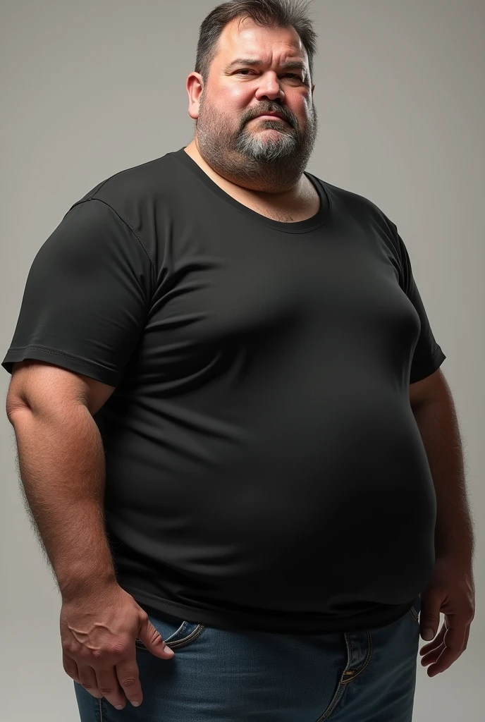 Believe me a very realistic fat man size 4XL, Wear a black t-shirt Make it as realistic as possible