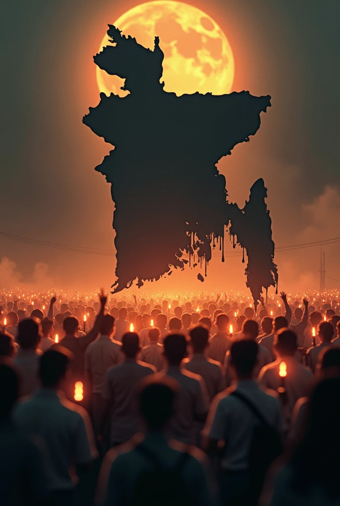 People in bangladesh holding burning candles for martyrs to show sympathy  but satan controlling them from sky , bangladesh map must be included but bloody ; 4k , hd