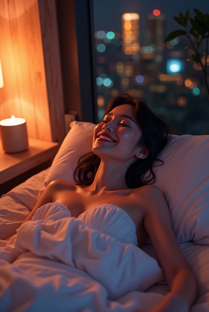 Description: , bottom: A hotel room, Activity: Lying completely naked in bed, image quality: High resolution, aspect ratio: 4:3, Emotional state: happy, energy: media, Size: mediano, Structure: Free, Vibra: futurist, camera angle: Extreme Close-up, Camera angle position: view from above, Lens settings: 1/1000 sec shutter, type of light: golden hour, Creative photography: Kodachrome, movie style: Blade Runner 2049 (2017), Illustration Style: brush, In the style of: south park, Artistic Movement: futurist
