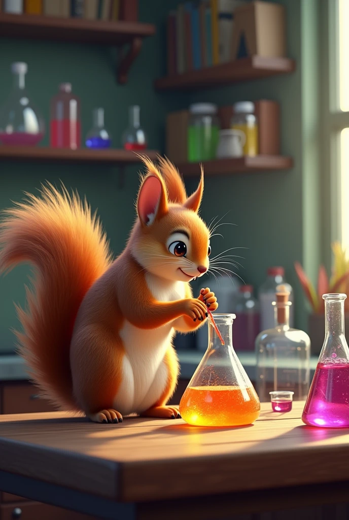 a squirrel is learning chemistry