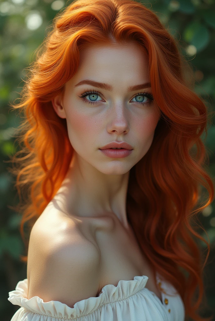 Redhead woman. she is very beautiful, with blue eyes.