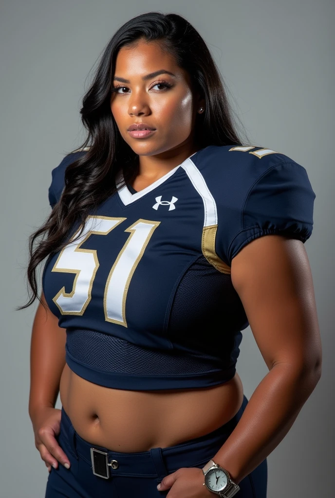 A photo of Dafne Kline, a Free Safety for the female Kansas State Wildcats football team. Number 69. Busty with a butt but still lithe.
