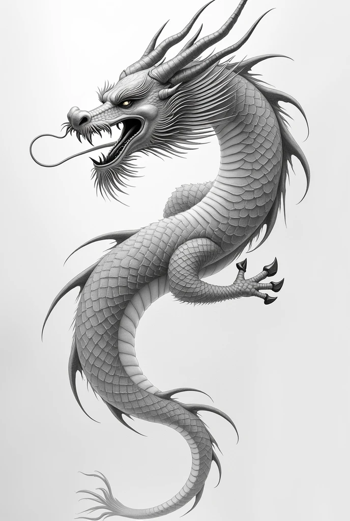 Create me a Japanese dragon as a tattoo but the design is in white and facing forward without any model for the entire neck