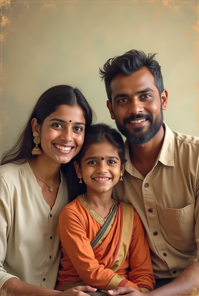 Indian vintage muslim three members black face smile family ,dad son and mother 