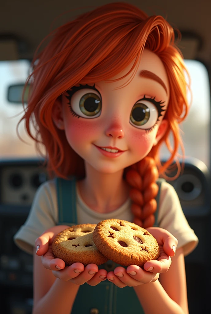 redheaded teenager with hair to one side, car fanatic, with Tuareg cookies in hand