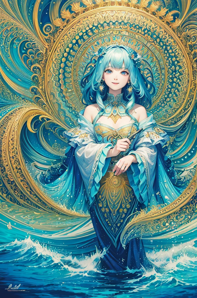 (masterpiece, Highest quality, Highest quality, Official Art, beautifully、aesthetic:1.2), (One person), Very detailed,(Fractal Art:1.3),The most detailed smile, Being at the water's edge