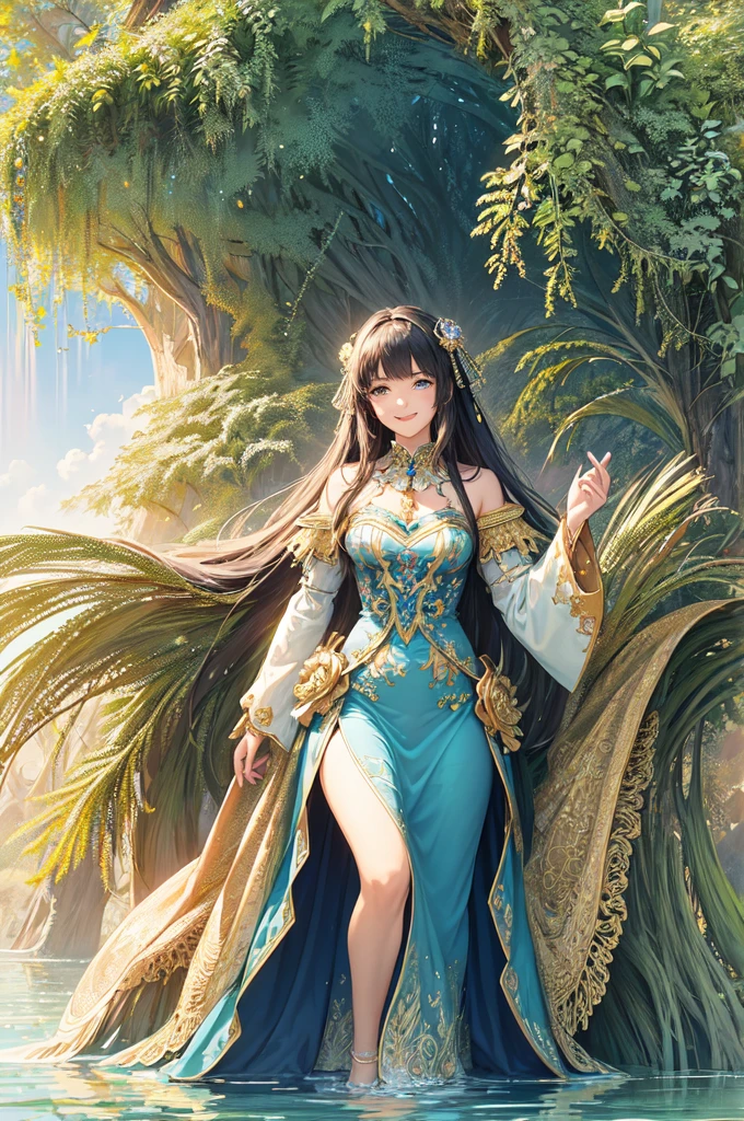 (masterpiece, Highest quality, Highest quality, Official Art, beautifully、aesthetic:1.2), (One person), Very detailed,(Fractal Art:1.3),The most detailed smile, Being at the water's edge