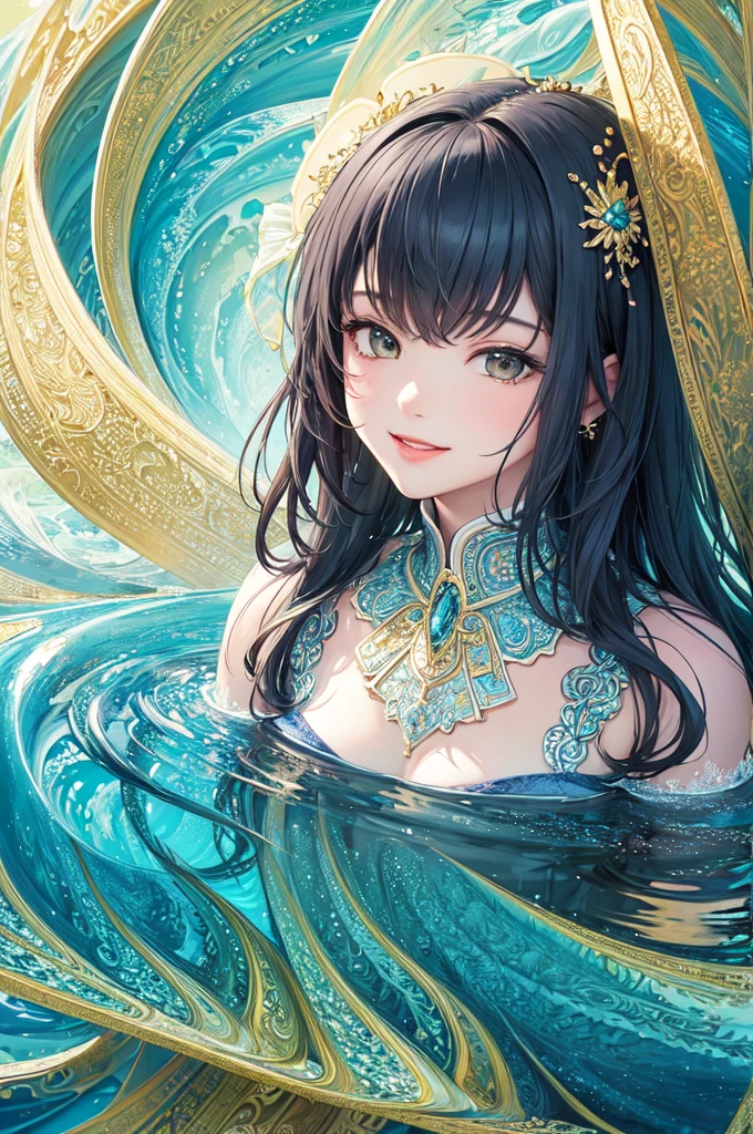 (masterpiece, Highest quality, Highest quality, Official Art, beautifully、aesthetic:1.2), (One person), Very detailed,(Fractal Art:1.3),The most detailed smile, Being at the water's edge