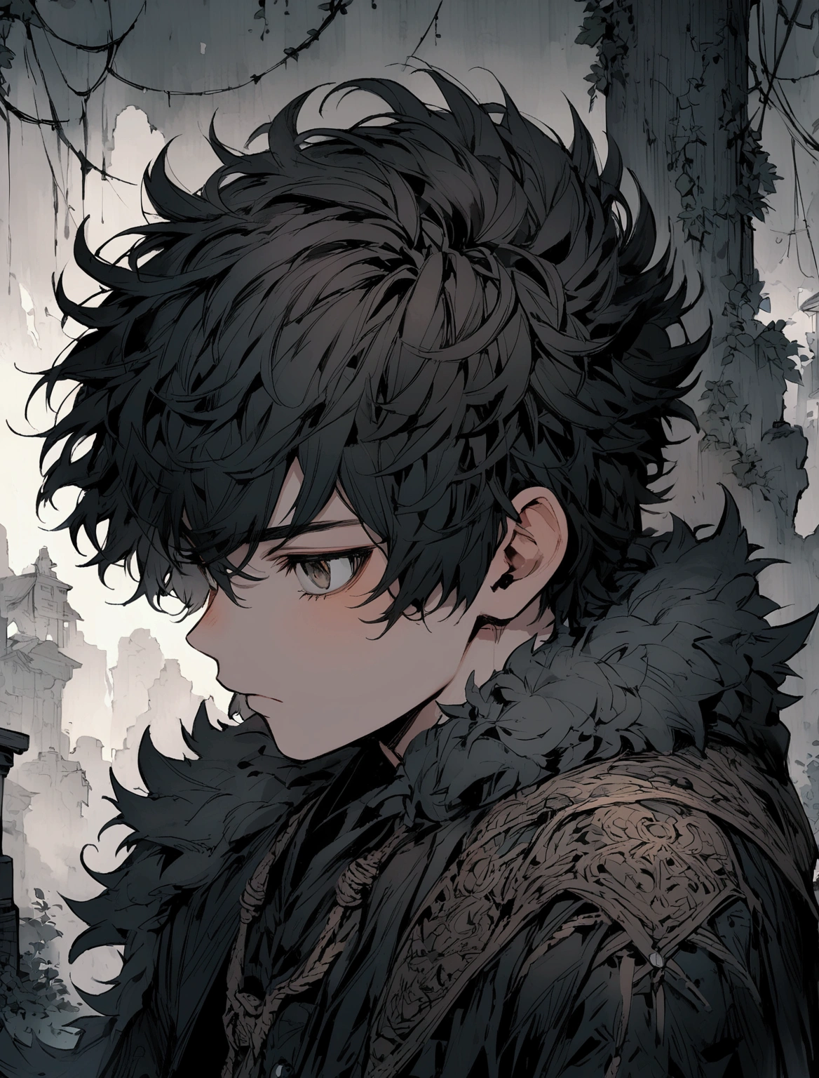 boy with wolf cut hair style and a little bit dark with boku no hero style