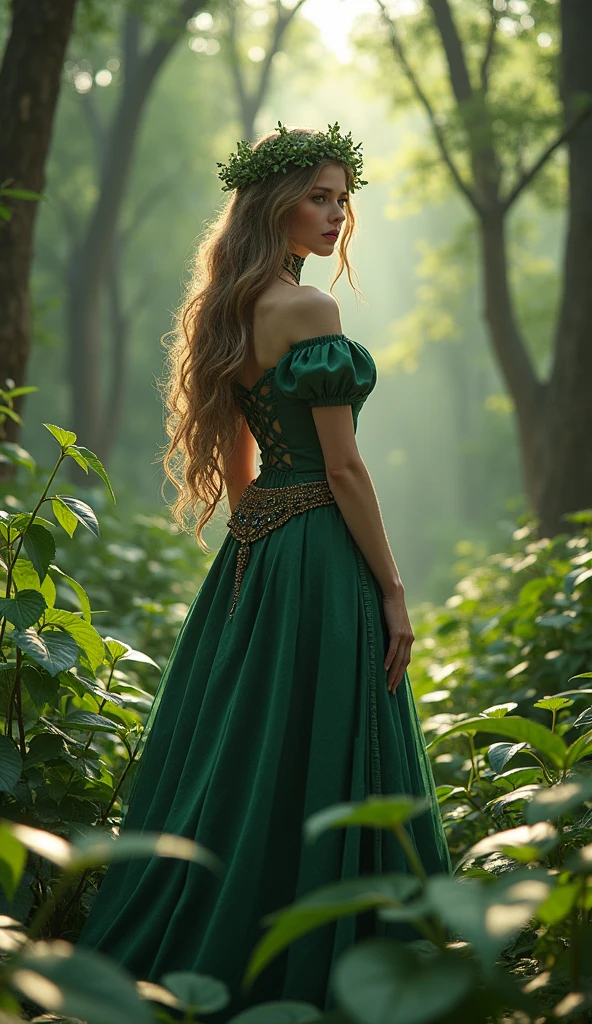 Mystic Princess in enchanted foliage, eco-punk style, serene, background ancient forest, unreal 8k, ultra detail, ultra realist, 3D, natural light, photorealism