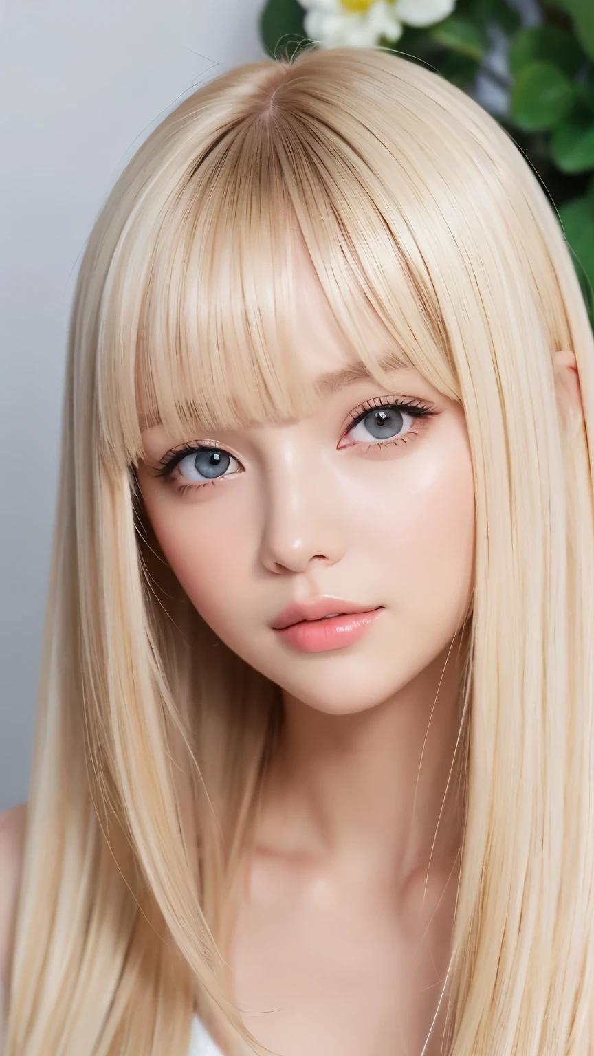 Beautiful white and shining skin、Blonde hair that changes color depending on the light、Long bangs between the eyes that block vision、Cheek gloss highlighter、Sexy and very beautiful、Nice, cute and gorgeous face、The most beautiful face in the world、Short Bob、Smooth straight hair、Medium chest、Big, bright eyes、Beautiful Bangs、Beautiful and cute。Small Face Beauty、