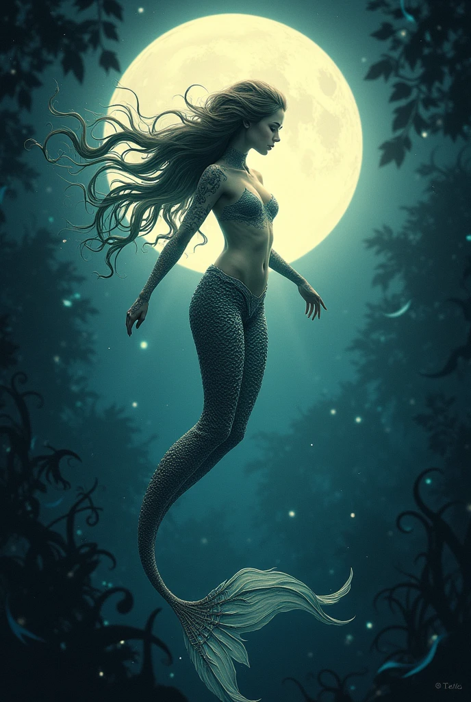 tattoo of mermaid under the moon