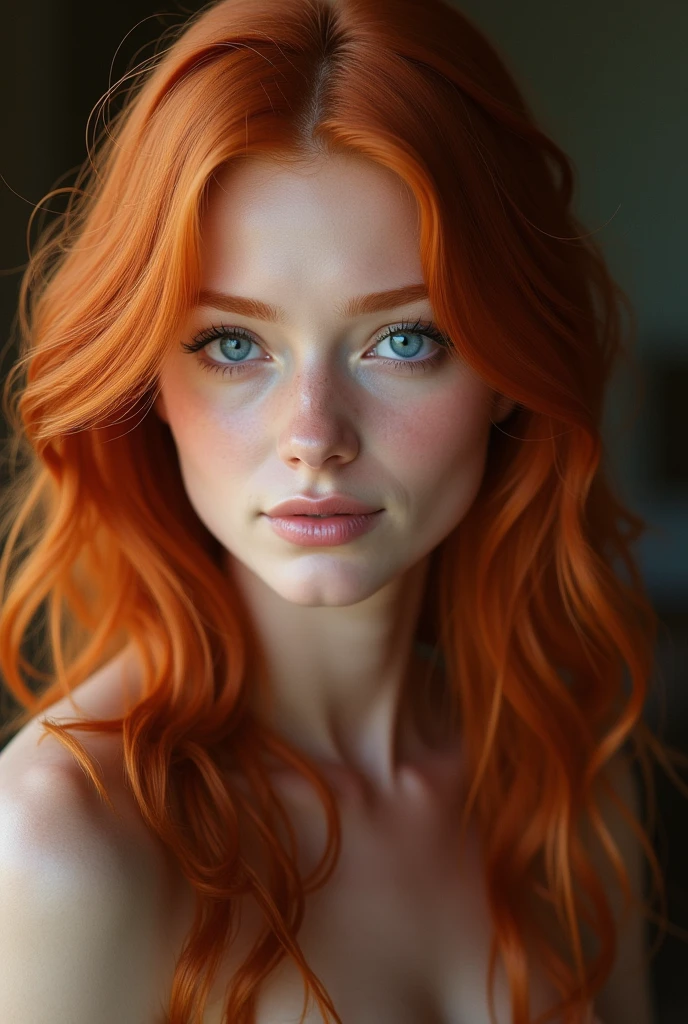Redhead woman. she is very beautiful, with blue eyes.