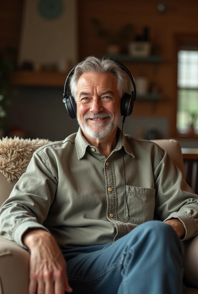 I create an image of a father who does not listen to music with headphones
