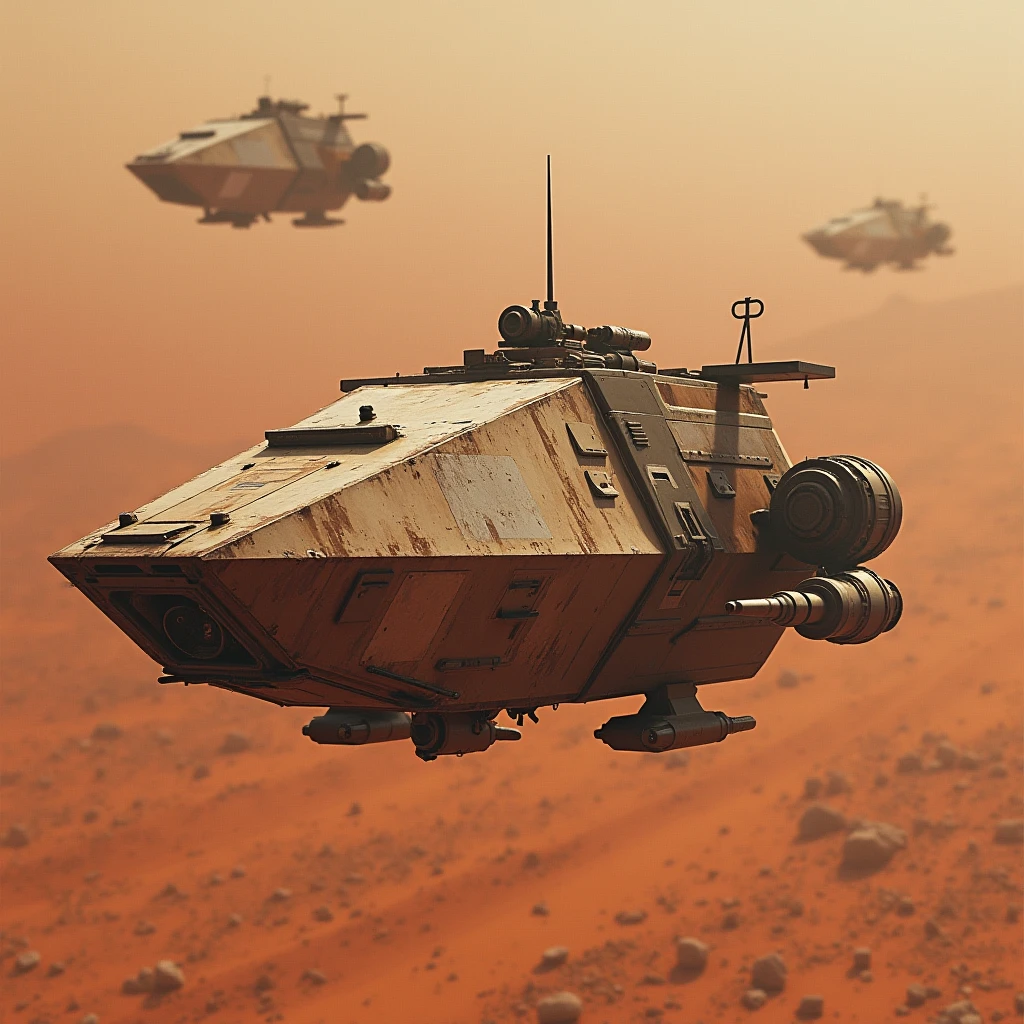 Supply carrier, shuttle ship, science fiction, low technology, Mars, satellite orbit, realistic, precision, masterpiece
