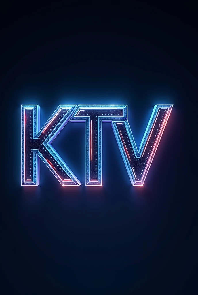 Business logo that says KTV with futuristic letters and the letters shaped like movie strips