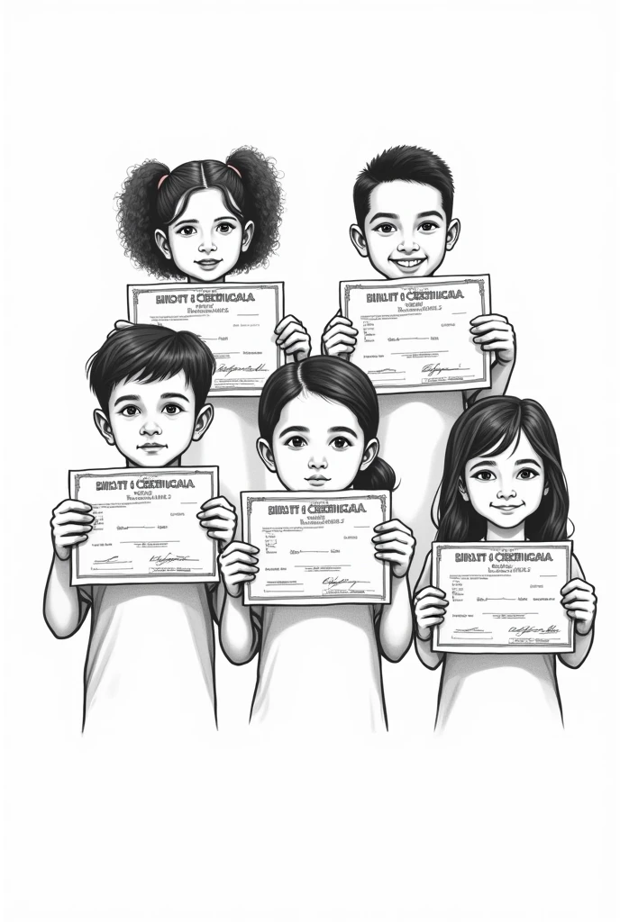 Black and white coloring pages of boys and girls holding their Honduran birth certificate


