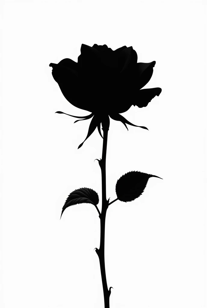 Create a silhouette style rose image with white background