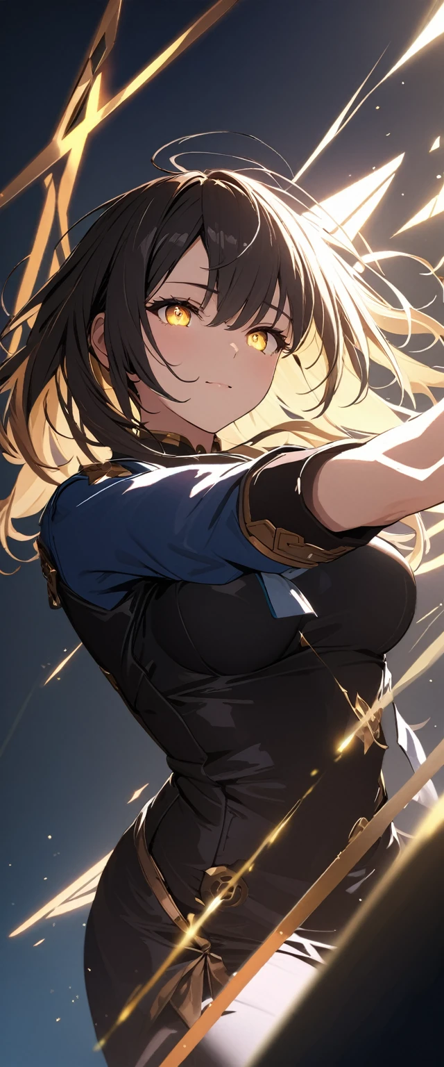 Highest quality,masterpiece,unity 8k wallpaper,Very detailed,Detailed light, Best Shadow,Very detailedな肌,Beautiful attention to detail,Very detailedな顔,Detailed reflective eyes,Shiny Hair,Shining Eyes,(one person&#39;s:1.2),woman,Gloss,thin,Minamikata Hizuru,Black jacket,Black gloves,Black tank top,Black trousers,suit,Black Hair,Glasses, Purple eyes,black rim Glasses,clavicle,Cleavage,Big Breasts,whole body,