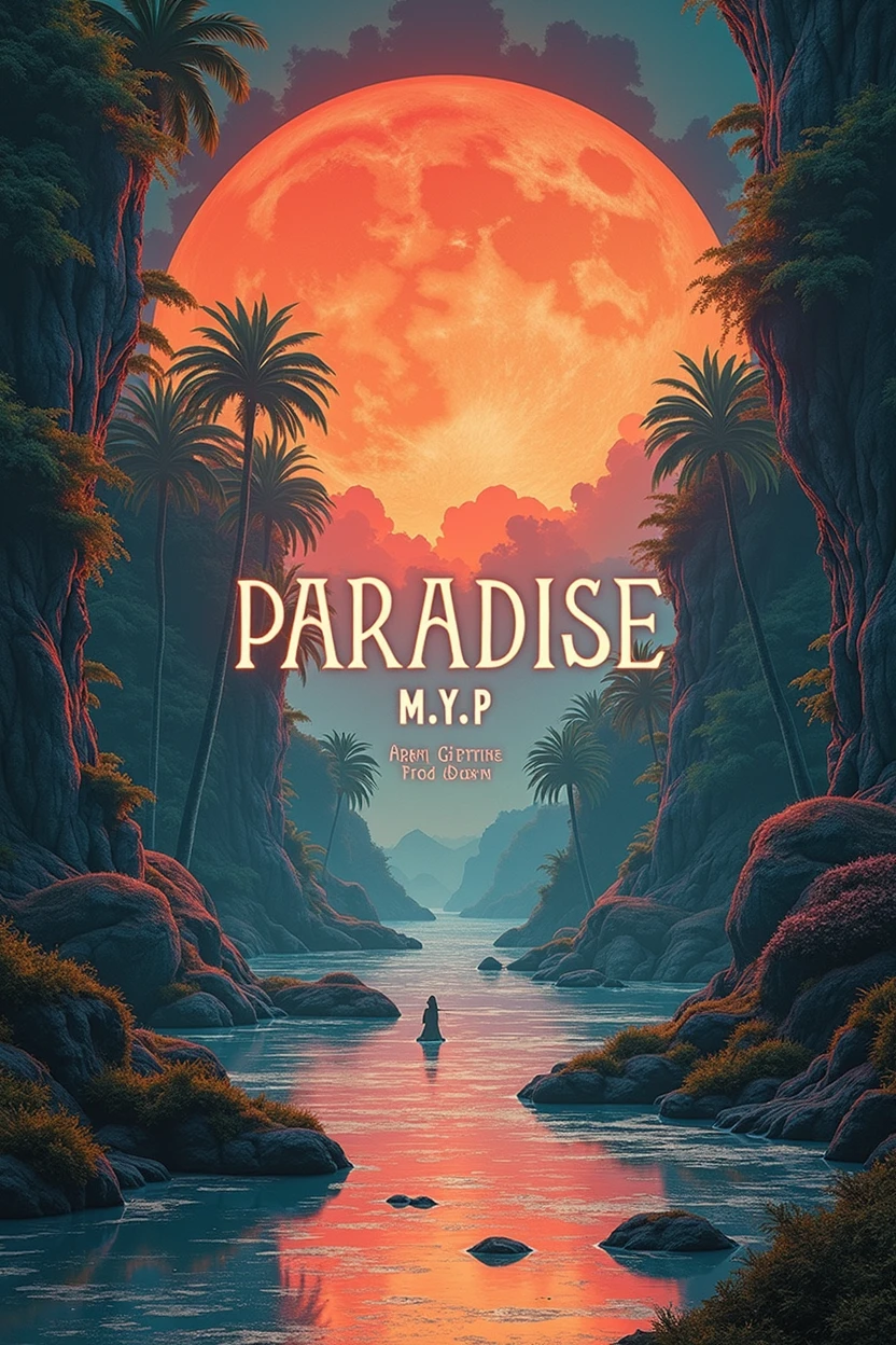 Art posters with text, Aesthetically pleasing contrasts are layered on the background, The dawn of a new era of imaging, Insert text into image, (text:"pARADISE M.Y.p") the word, poster with text, /( pARADISE M.Y.p /) charachter, paradisaical