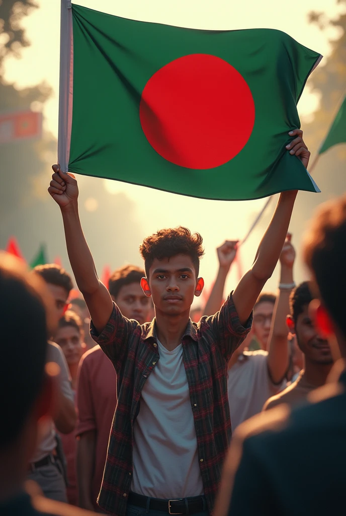 In 2 hands of a 20 year old boy
The flag of Bangladesh, everyone is looking at it with the flag in their hands, at a place in Dhaka city