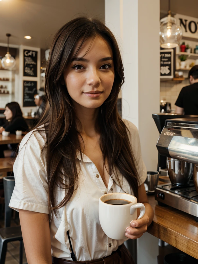 Girl with cup of coffee in cafe