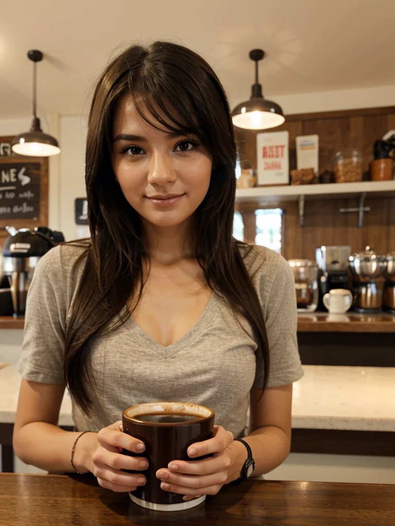 Girl with cup of coffee in cafe