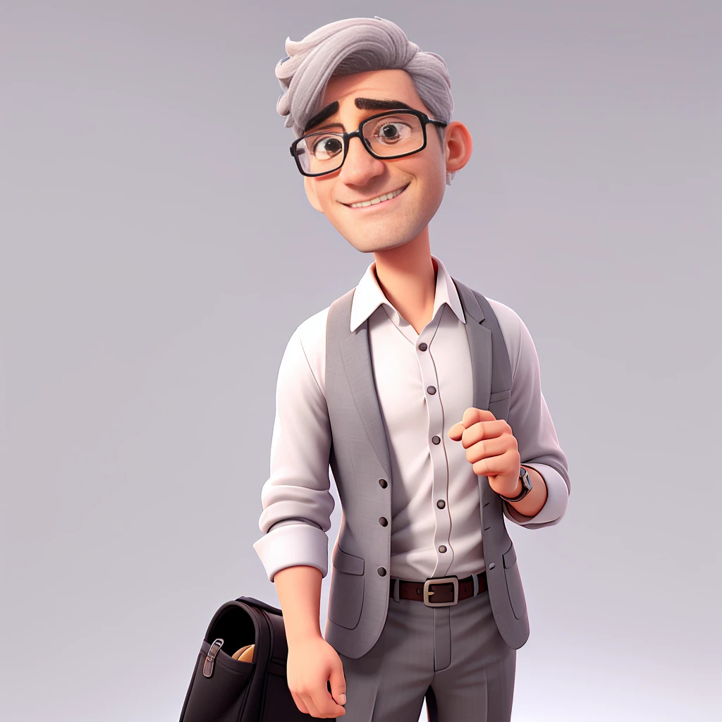 A gentleman with glasses, gray hair and a white shirt, making the number 11 with 2 hands, 3d